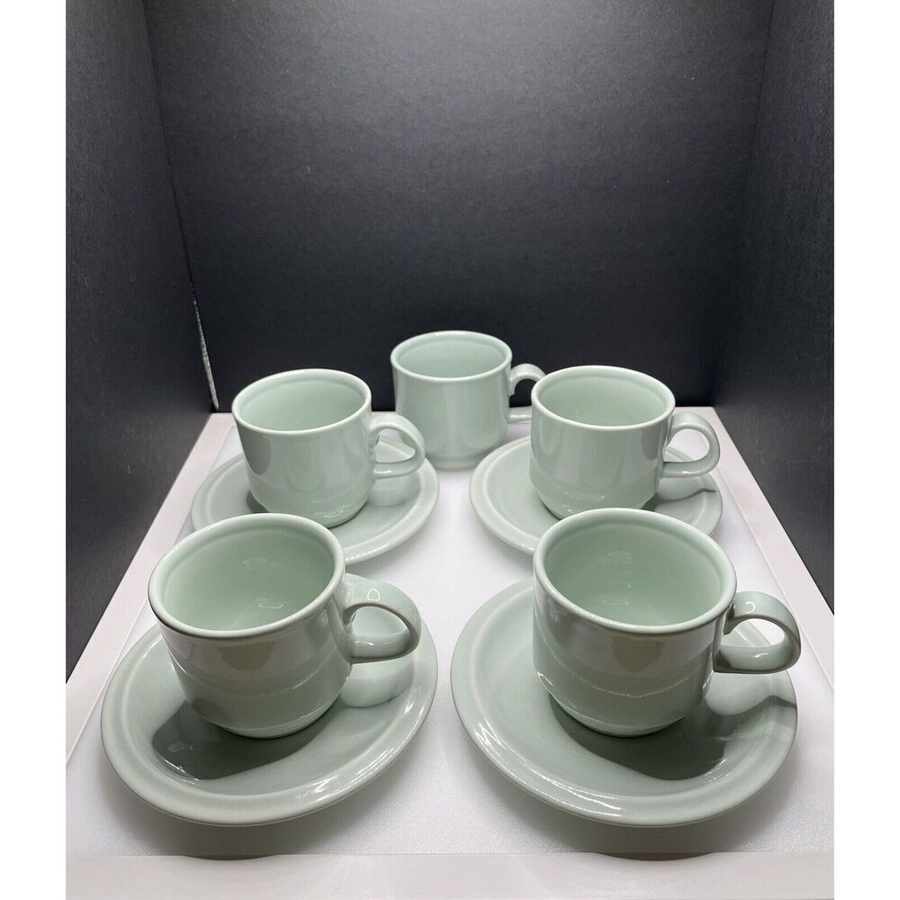 Vintage German Democratic‎ Republic Tea  Coffee Cups Saucers Set of 4 Mint Green